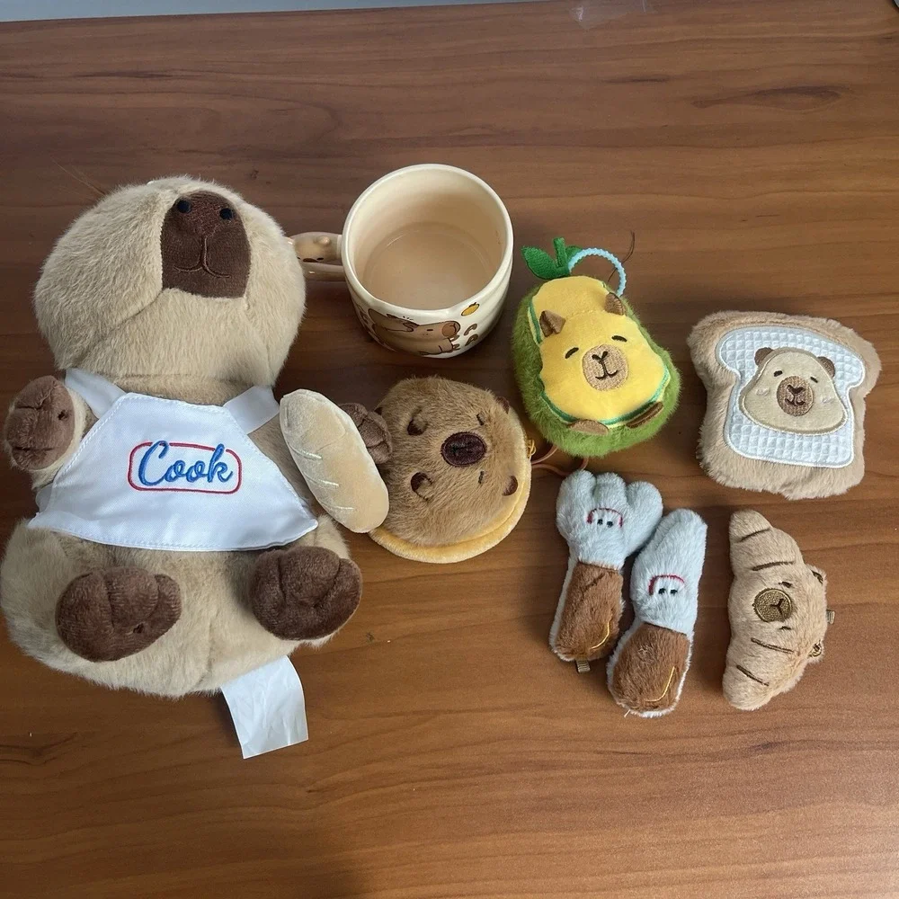 Capybara Plush Gifts Set for Kids Cute Chef-Themed Stuffed‎ Toys W/ Mug Keychain
